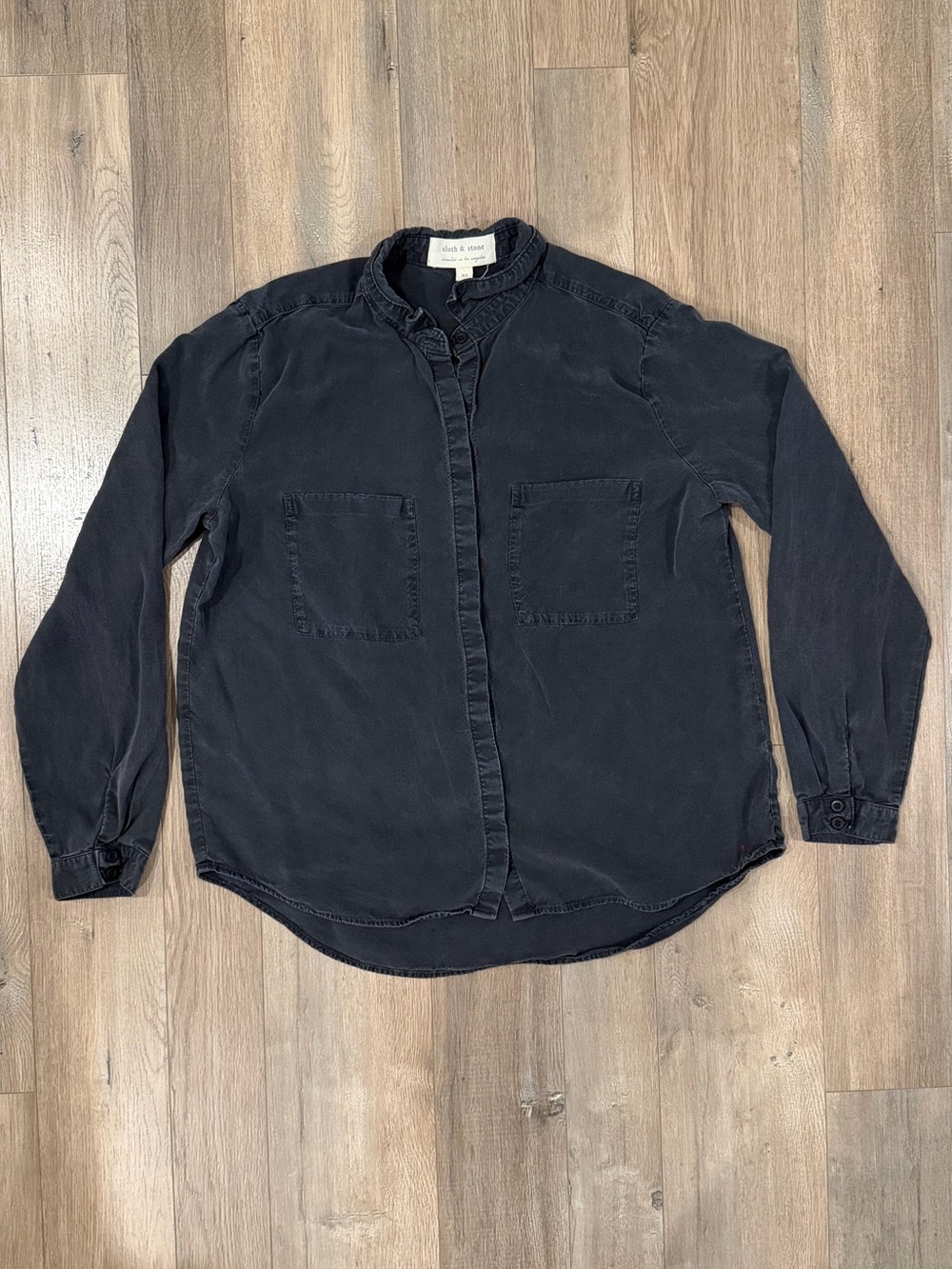 cloth & stone Dark Gray Band Collar Button-Down Shirt